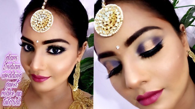 'GLAM INDIAN WEDDING GUEST MAKEUP TUTORIAL FT. SUGARCOSMETICS //BLUE GOLDEN HALO EYES//NEHASMARTY'