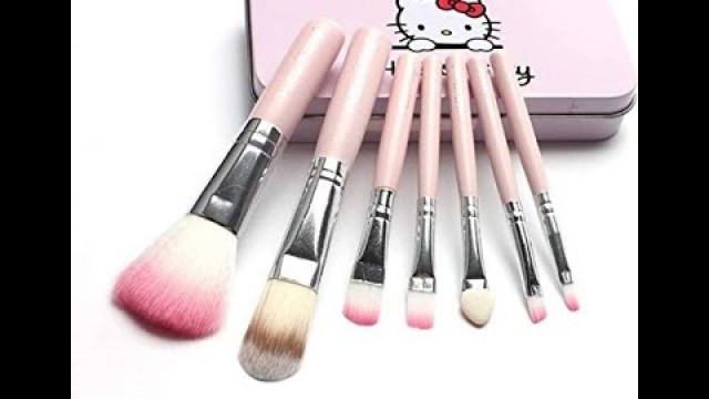 'unboxing Hello Kitty Brush set pink pack of 7  #HELLOKITTY  #MAKEUP #BRUSH'