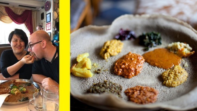 'Asian and Caucasian Couple Try Ethiopian Food | MUKBANG in a Restaurant!'