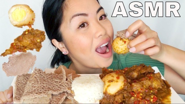 'ASMR Eating Ethiopian Food Mukbang, Chicken Dora Wat, Eggs, Injera, White Rice'