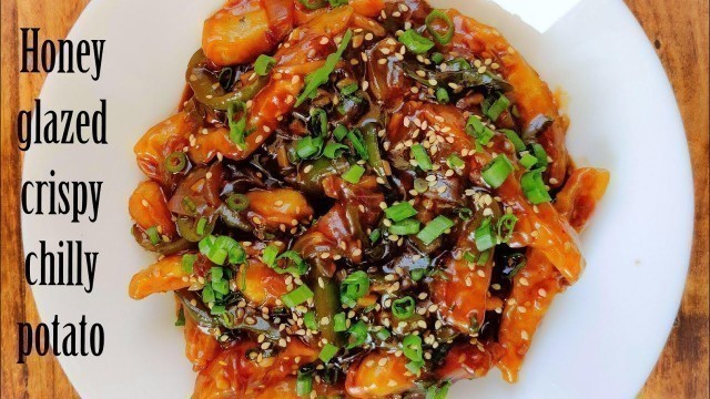 'Honey glazed crispy chilly potato|Chinese honey chilly potato recipe Tamil|Indo chinese recipeTamil'