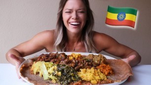 'Ethiopian Food MUKBANG! Injera, Doro Wat, Ater Kik, Zilzil Tibs and more!'
