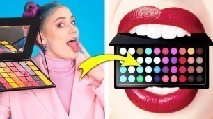 'SNEAK SNACKS IN MAKEUP! Funny Food & Makeup Tricks & Ways To Sneak Candy Anywhere'