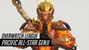'Overwatch | Pacific All-Star Genji Skin Spotlight | All Cosmetics (Intros/Emotes/Poses) Gameplay'