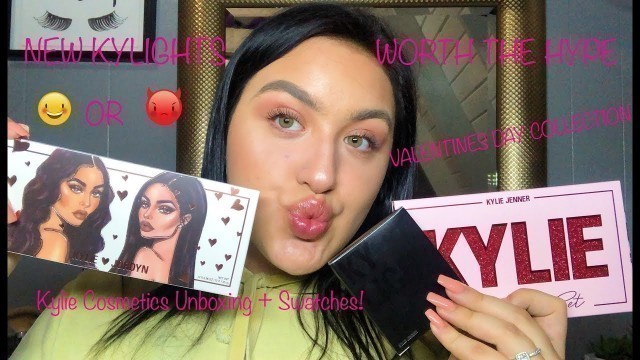 'FIRST TIME TRYING KYLIE COSMETICS!! UNBOXING + SWATCHES... New Collection , Kylighter , & More'