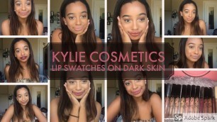 'KYLIE COSMETICS MATTE + VELVET LIQUID LIP SWATCHES ON DARK SKIN| KYLIE X JORDAN DARK SKIN'