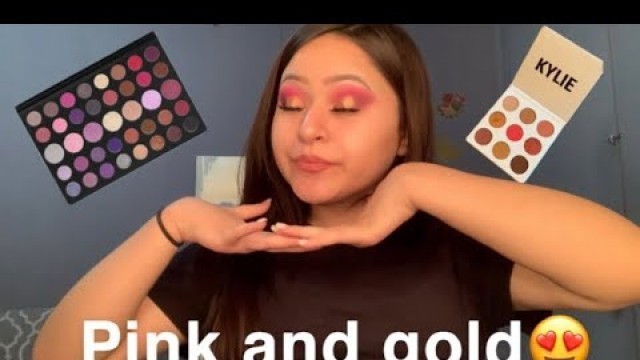 'Half cut crease pink and gold eyeshadow look | 39s morphe | Kylie Jenner burgundy palette|'