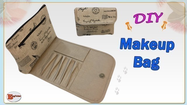 'MAKEUP BAG WITH BRUSH HOLDER | COSMETIC BAG WITH ZIPPER | MAKEUP BAG TUTORIAL'