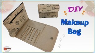 'MAKEUP BAG WITH BRUSH HOLDER | COSMETIC BAG WITH ZIPPER | MAKEUP BAG TUTORIAL'