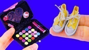 'DIY Barbie miniature cosmetics ~ Lipstick, Eyeshadow Palette, Shoes, Mascara, Makeup set and More !'