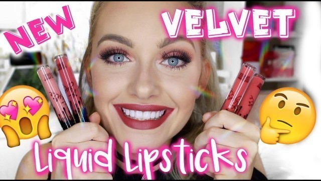 'NEW!! VELVET LIQUID LIPSTICK LIP SWATCHES & REVIEW | 4 SHADES | KYLIE COSMETICS'