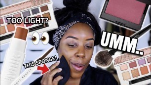 'GIRLLL LET\'S TRY THIS NEW MAKEUP! | CARLI BYBEL x ABH ON DARK SKIN??? | Andrea Renee'