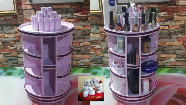 'DIY#115 Improved Rotating Cosmetic/Makeup Organizer, My Own Idea Rotating Base W/out Stick'