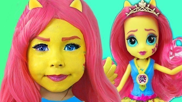 'Kids Makeup My Little Pony Fluttershy Equestria Girl Little girl pretend play with Doll & DRESS UP'