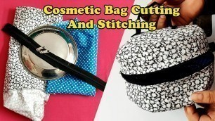 'Awesome DIY Zipper Cosmetic Bag for Ladis || Making Mackup Box Cutting and Stitching'