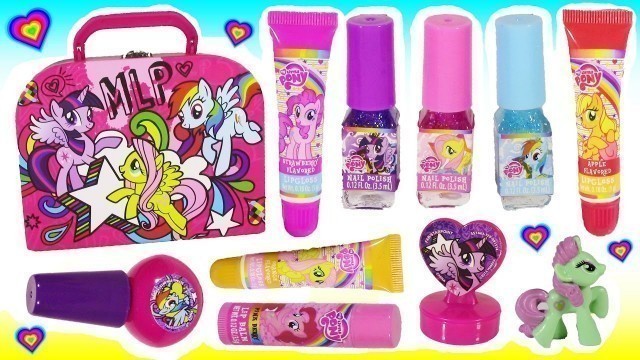 'My Little Pony Makeup Stationery Case! MLP Lip Balm Lip GLOSS Nail Polish Set! Shopkins! FUN'