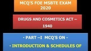 'Drug & Cosmetic Act- 1940 MCQ'