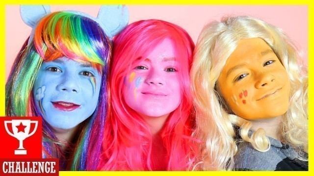 'MY LITTLE PONY FACE PAINT MAKEUP CHALLENGE!  RAINBOW DASH vs PINKIE PIE vs APPLE JACK  | KITTIESMAMA'