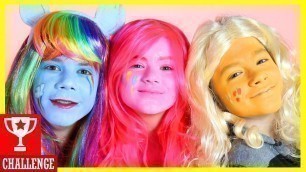 'MY LITTLE PONY FACE PAINT MAKEUP CHALLENGE!  RAINBOW DASH vs PINKIE PIE vs APPLE JACK  | KITTIESMAMA'