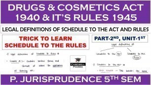 'Schedules to the Act and Rules by TRICK || Part-2 Unit-1 || Drug & Cosmetic Act || P Jurisprudence'