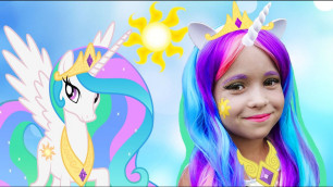 'Kids Makeup Sofia Becames a Princess Celestia My Little Pony DRESS UP & plays Dolls'