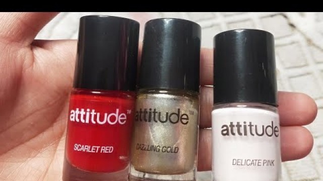 'Amway | Attitude nail enamel review | Red, golden and delicate pink'