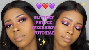 'Purple Glitter Eyeshadow Tutorial Dark Skin || BH cosmetics || Hooded Eyes'