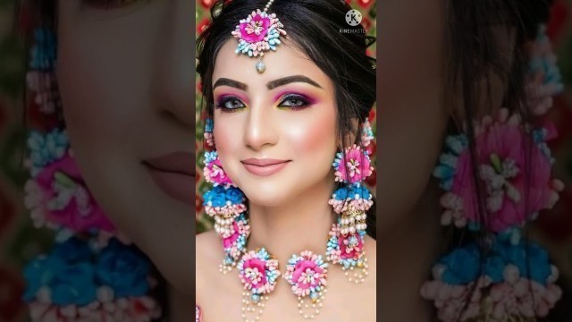 '#shorts/Beautiful haldi jewellery& makeup ideas for bride/Flower jewellery for haldi&mehndi#style'