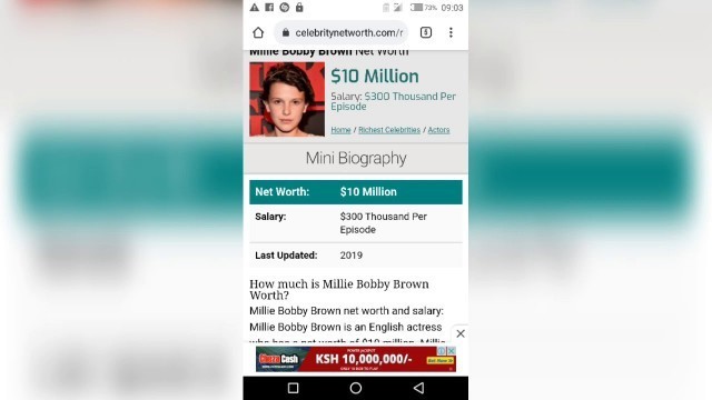 'Millie bobby Brown\'s networth hits $10 million.'