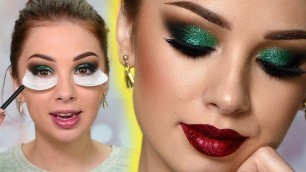 'Sparkly Christmas Makeup Tutorial | Green Glitter Smokey Eye'