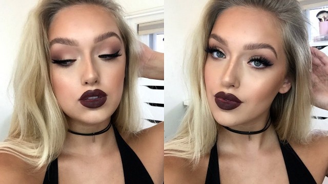 'Instagram \"Baddie\" Makeup Tutorial- Matte Eyes, Dark Lips + OUTFIT!'